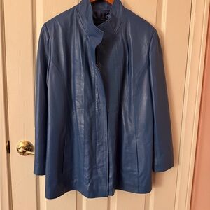 Chic Women's Blue Leather Jacket